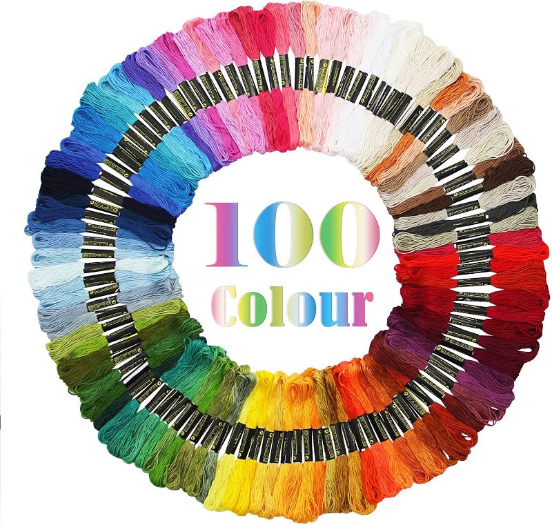 Photo 1 of (100 Skeins) - Maggift Rainbow Colour Embroidery Floss,Cross Stitch Threads, Bracelets Floss, Crafts Floss, 100 Skeins
