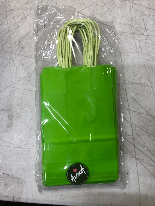 Photo 2 of AZOWA Gift Bags Light Green Kraft Paper Bags With Handles (5 x 3.1 x 8.2 in, Green, 12 CT) Small (Pack of 12) Lime Green