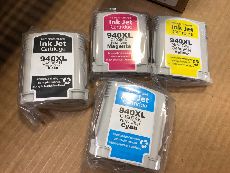 Photo 1 of InkjetsClub's Remanufactured Ink Cartridge Replacement for 4 Pack - HP 940XL High-Yield Ink Cartridge Value Pack. Includes 1 Black, 1 Cyan, 1 Magenta and 1 Yellow Compatible Ink Cartridges
