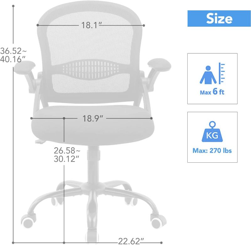 Photo 2 of 1pc Mesh Office Chair Ergonomic Desk Chair Mid Back Mesh Computer Desk Chair with Lumbar Support Flip up Arms Adjustable Rolling 360° Swivel--------new open for picture 
