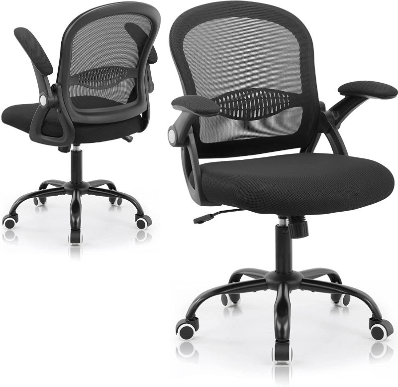 Photo 1 of 1pc Mesh Office Chair Ergonomic Desk Chair Mid Back Mesh Computer Desk Chair with Lumbar Support Flip up Arms Adjustable Rolling 360° Swivel--------new open for picture 
