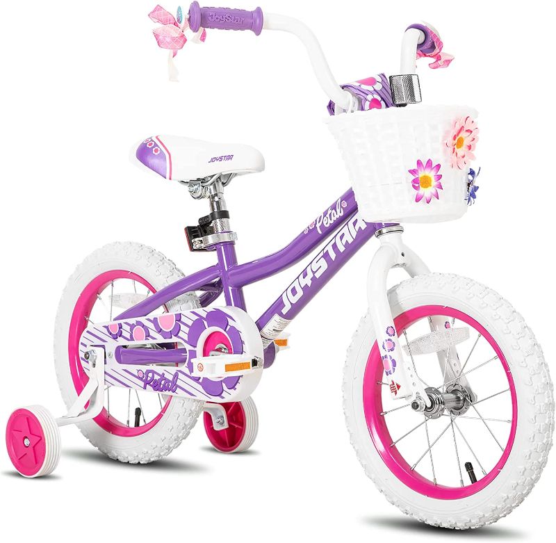 Photo 1 of JOYSTAR Petal Girls Bike for Toddlers and Kids, 12 14 16 20 Kids Bike with Basket for Age 2-12 Years Old Girls, Children's Bicycle, Pink Purple
