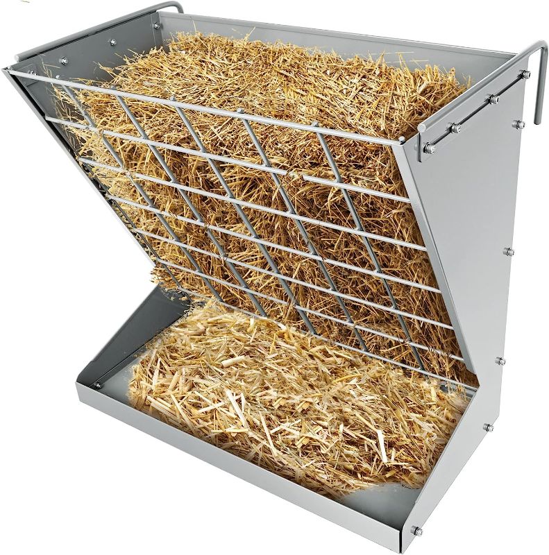 Photo 1 of YXJSTO Wall Mount Hay Rack, Heavy-Duty Galvanized Metal 2 in 1 Hay and Grain Feeder, Livestock Feeder with Adjustable Distance, Hay Feeder for Goats, Sheep, Horse
