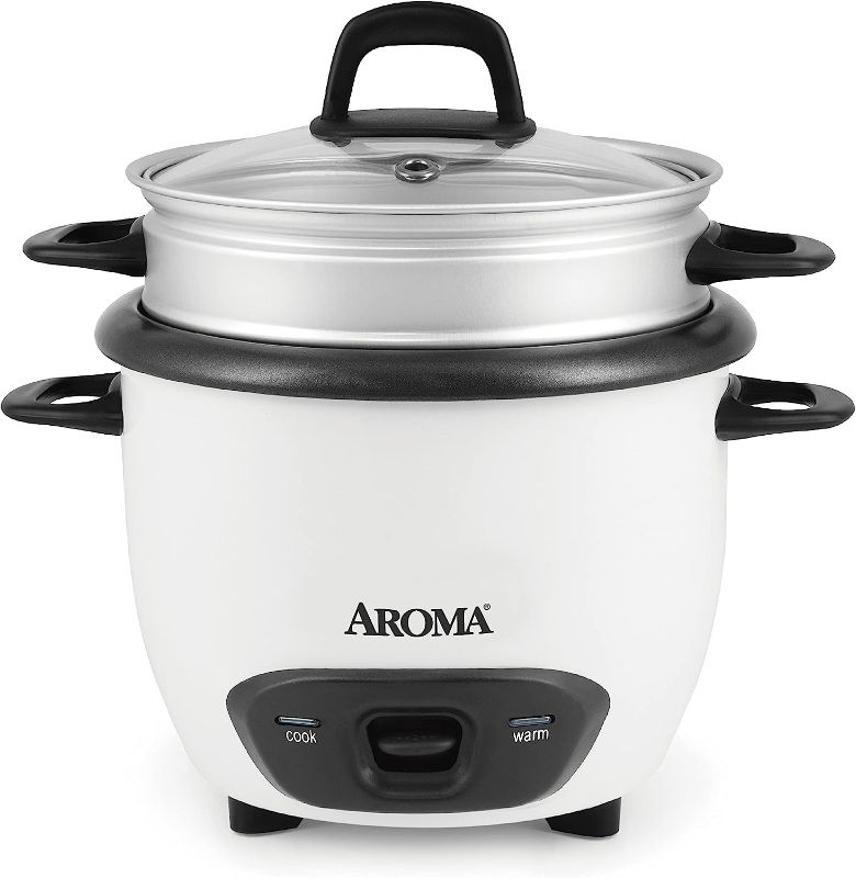 Photo 2 of Aroma Housewares 6-Cup (Cooked) (3-Cup Uncooked) Pot Style Rice Cooker and Food Steamer (ARC-743-1NG), White, MINOR DENT 
