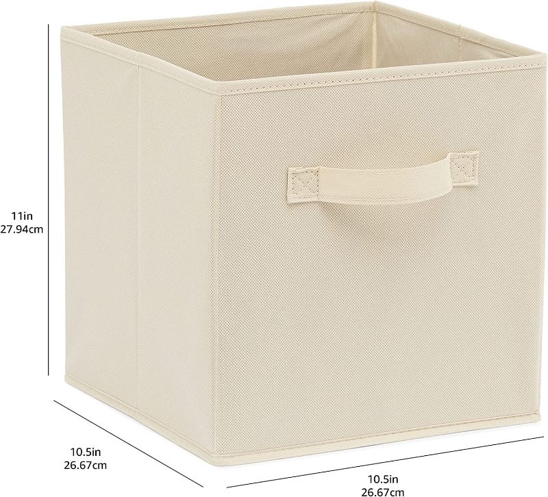 Photo 1 of Amazon Basics Collapsible Fabric Storage Cubes Organizer with Handles, 10.5"x10.5"x11", Beige