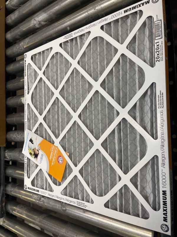 Photo 1 of 20x20x1 (19.75 x 19.75) ARM & HAMMER Maximum 16000 MERV 11 Allergen Air Filter Pl Odor Reduction
