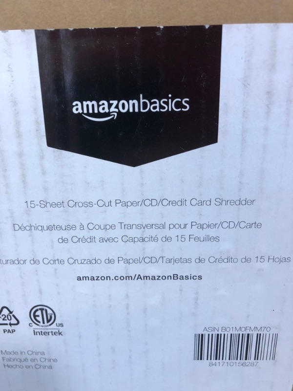 Photo 2 of Amazon Basics 15-Sheet Cross-Cut Paper, CD Credit Card Office Shredder 15 Sheet - original model Shredder