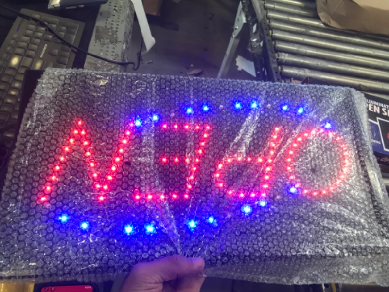 Photo 1 of KEBE LED Open Sign, Bright High Visibility Advertisement Board Electric Display Sign Flashing Light for Business Walls Window Shop Bar Hotel, Two Modes (19"x10")