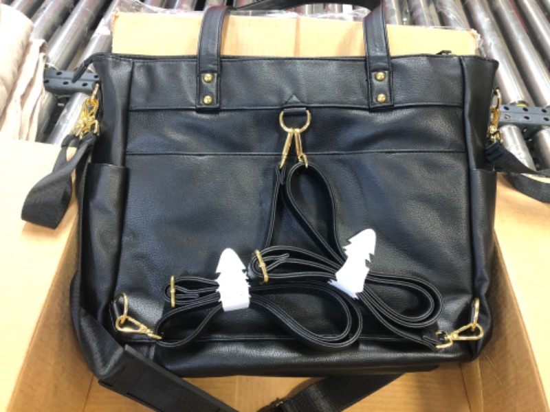 Photo 3 of DOFASAYI Leather Diaper Bag Backpack - Leather Diaper Bag Tote for Mom and Dad, Leather Diaper Bag with Cosmetic Bag, Changing Pad, Messenger Strap, Stroller Hook, Black Leather Elegant Black Leather