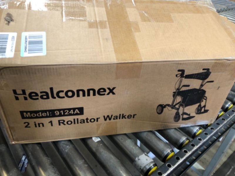 Photo 2 of Healconnex 2 in 1 Rollator Walker for Seniors-Medical Walker with Seat,Folding Transport Wheelchair Rollator with 10" Big Pneumatic Rear Wheels,Reversible Soft Backrest and Detachable Footrests