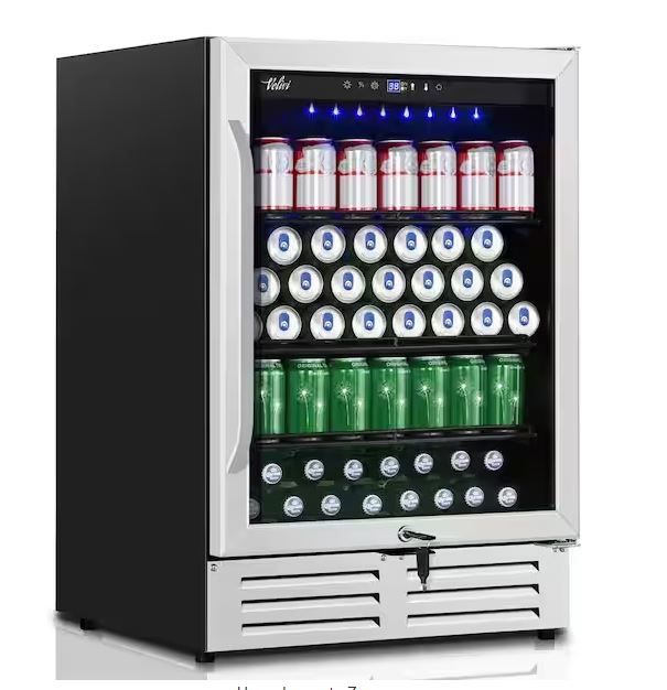Photo 1 of 24 in. 210 (12 oz.) Can Built-in/Freestanding Beverage Cooler Fridge with Adjustable Shelves in Stainless Steel
