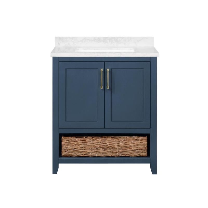 Photo 1 of **ITEM HAS A MAJOR CRACK IN MARBLE** Home Decorators Collection Newhall 30 in. W X 22 in. D X 34.5 in. H Single Sink Bath Vanity in Grayish Blue with White Cultured Marble Top**ITEM HAS A MAJOR CRACK IN MARBLE** 
