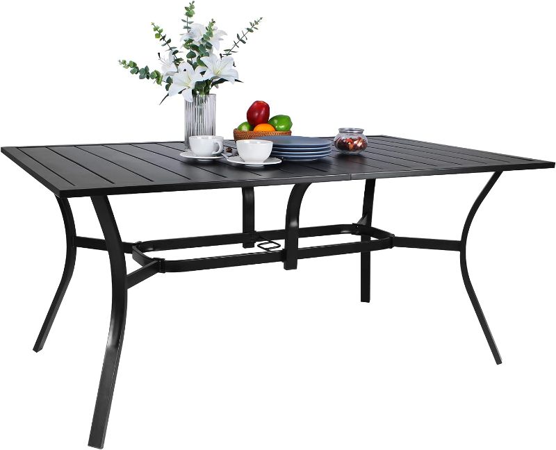 Photo 1 of *****SIMILAR ITEM****Bigroof Outdoor Table 63" Patio Metal Steel Classic Rectangle Black Dining Table with 1.57" and 1.96''Umbrella Hole for Garden, Backyard, Deck (63'')
