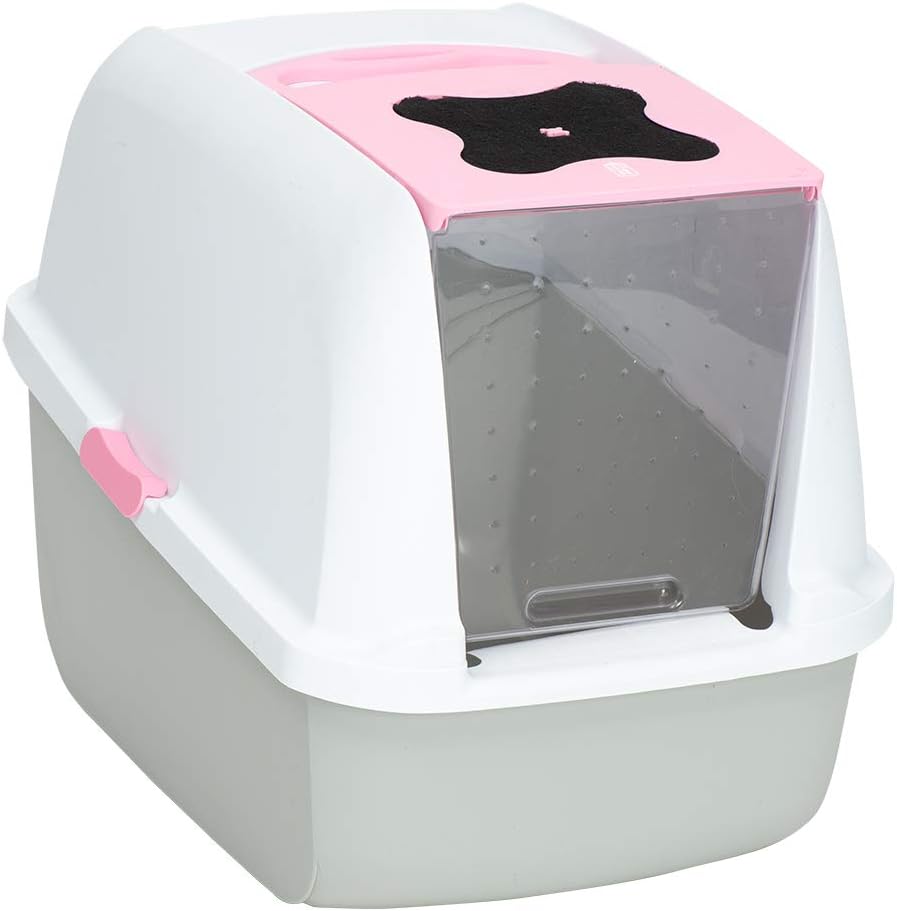 Photo 1 of (MISSING TOP PART OF CAT LITTER BOX )Catit Large Hooded Cat Litter Box, Pink and White, 50700
