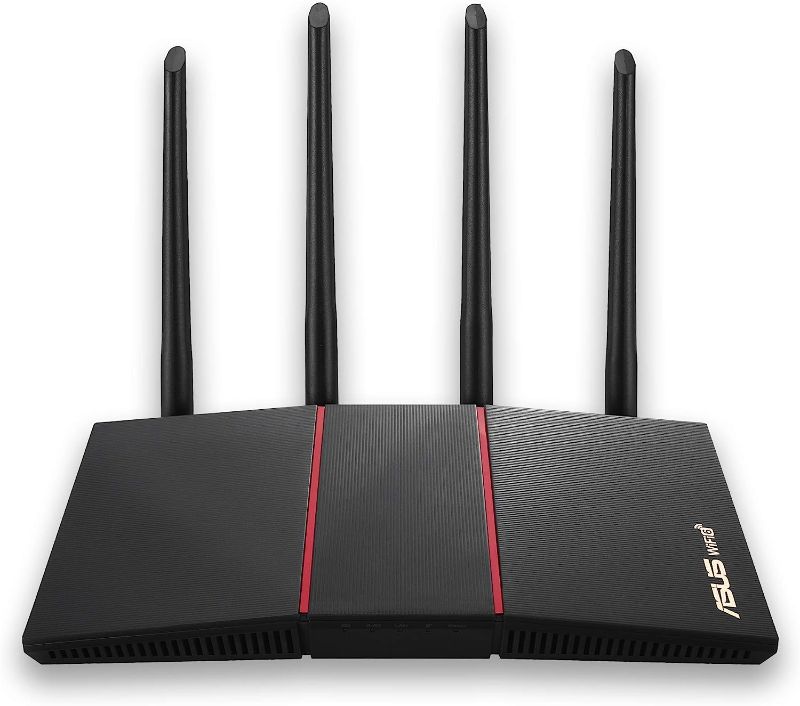 Photo 1 of ASUS RT-AX55 (AX1800) Dual Band WiFi 6 Extendable Router, Subscription-free Network Security, Instant Guard, Parental Controls, Built-in VPN, AiMesh Compatible, Gaming & Streaming, Smart Home, black
