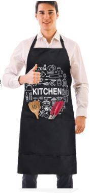 Photo 1 of Aprons for Women with Pockets, Funny Aprons for Men with Extra- Long Waist Ties, Kitchen Apron with 3 Large Pockets for Cooking BBQ Grilling Painting Cleaning Blacks