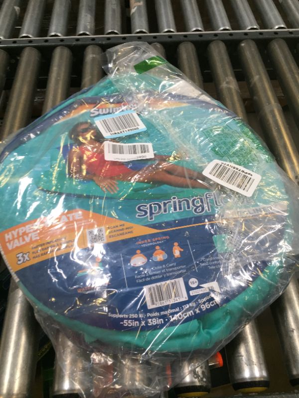 Photo 1 of SwimWays Spring Float Recliner Pool Lounge Chair with Hyper-Flate Valve, Aqua Aqua Recliner