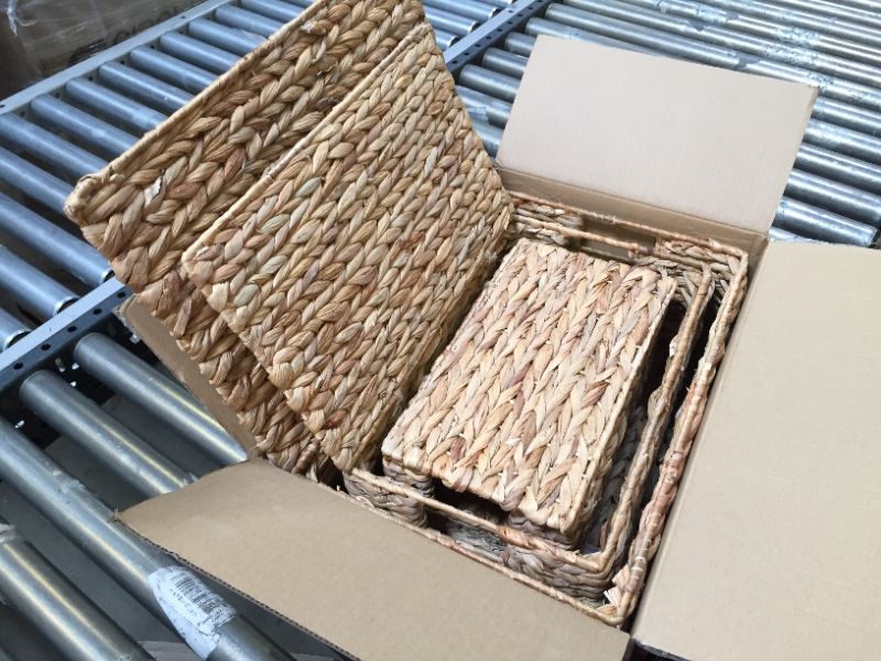 Photo 1 of MANTEIV Set of 3 Water Hyacinth Pantry Rectangle Basket with Lid - Natural Woven Kitchen Organizer Closet Storage Cubes - Toy Storage Water Bottle Fruit Organizer Laundry Basket Farmhouse