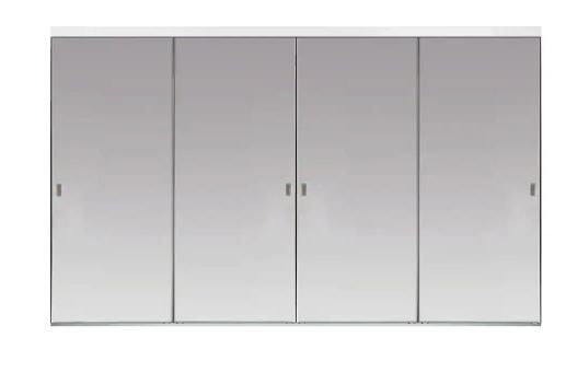 Photo 1 of 144 in. x 96 in. Polished Edge Backed Mirror Aluminum Frame Interior Closet Sliding Door with White Trim
