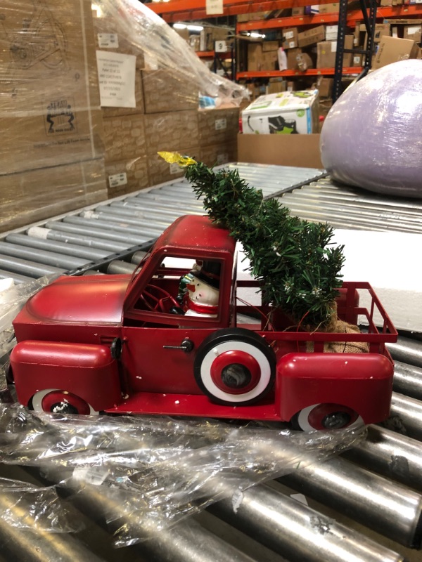 Photo 4 of 17.32"x9.05"x9.05"Vintage Red Truck Christmas Decor Indoor Farmhouse Planter Truck Metal Decor w/ Led String Lights,YXTECH Christmas Tree Ornaments Larger Fall Truck Christmas Centerpieces for Tables