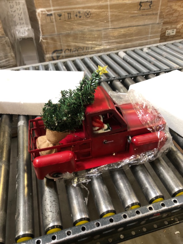 Photo 2 of 17.32"x9.05"x9.05"Vintage Red Truck Christmas Decor Indoor Farmhouse Planter Truck Metal Decor w/ Led String Lights,YXTECH Christmas Tree Ornaments Larger Fall Truck Christmas Centerpieces for Tables