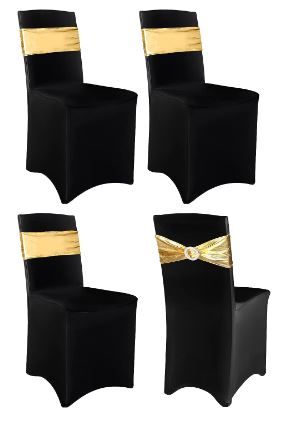 Photo 1 of 4 Pack Black Chair Cover Stretch Spandex Chair Slipcovers and Stretch Chair Sash with Round Buckle for Graduation Prom Party Banquet Holidays Celebration