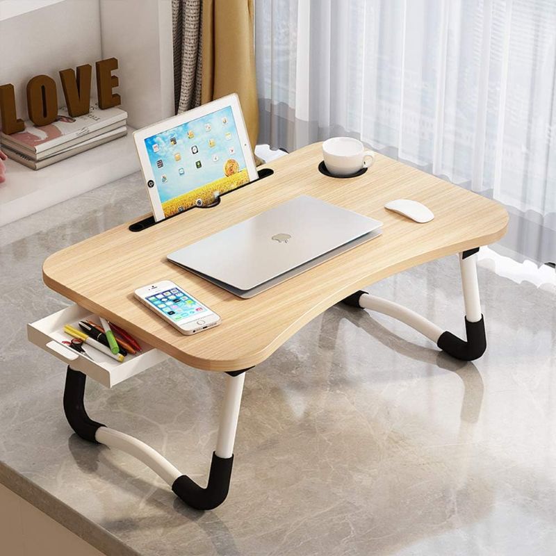 Photo 1 of Lap Desk with Storage Drawer, Holders for Cup and Tablet, Laptop Bed Tray Table with Foldable Legs, Laptop Bed Stand, Portable Standing Table for Sofa Couch Floor Bed