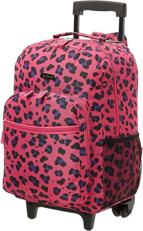 Photo 1 of Rockland Double Handle Rolling Backpack, Magenta Leopard