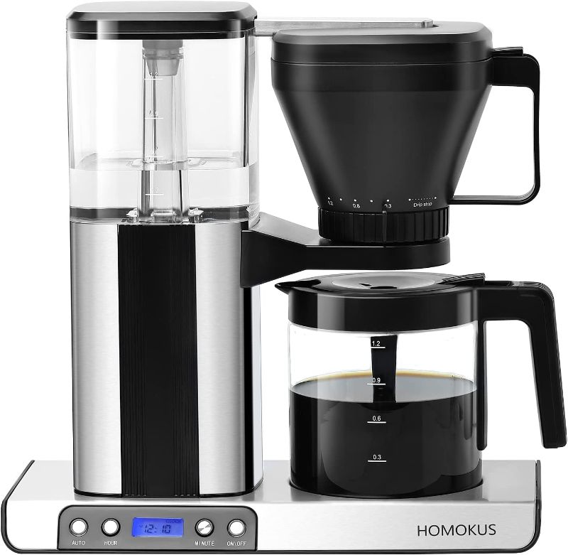 Photo 1 of HOMOKUS 8 Cup Drip Coffee Maker - Stainless Steel Coffee Maker - Programmable Coffee Maker with Timer - Drip Coffee Machine with Glass Carafe - Polished Silver - 40 Oz - 1.2L
