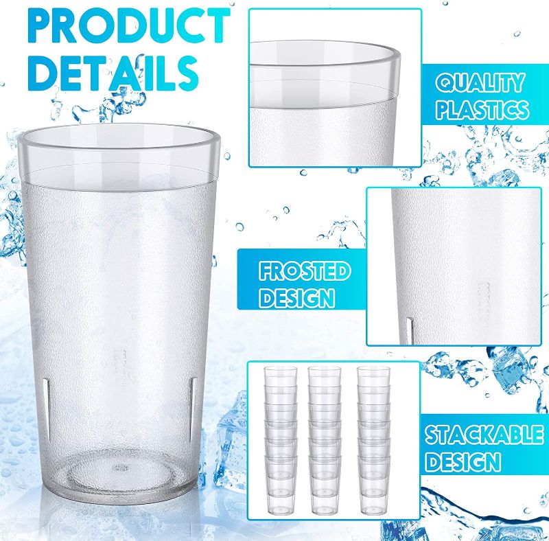 Photo 1 of 8 Pack 12 oz Clear Plastic Cup Frosted Plastic Cups Stackable Water Tumblers Reusable Drinking Cups Tumbler Cups Bulk Restaurant Cups Shatterproof Drink Tumblers for Party and Catering Supplies