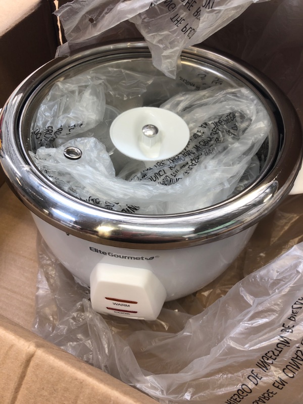 Photo 2 of Elite Gourmet ERC-2010 Electric Rice Cooker with Stainless Steel Inner Pot Makes Soups, Stews, Grains, Cereals, Keep Warm Feature, 10 Cooked (5 Cups Uncooked), White New version
