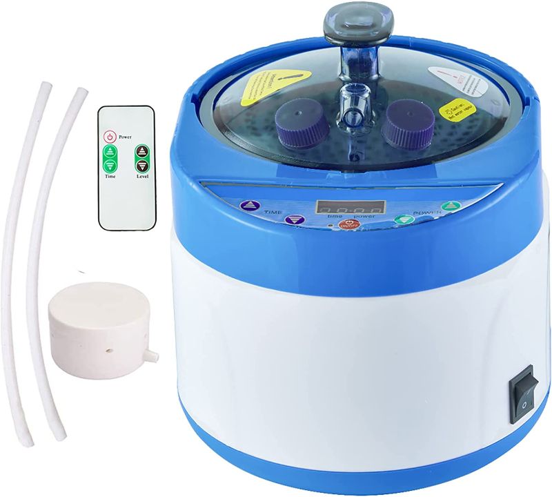Photo 1 of ZONEMEL Sauna Steamer Portable Pot 4 Liters, Stainless Steel Steam Generator with Remote Control, Spa Machine with Timer Display Mist Moisturizing for Body Detox, Home Spa (Blue, US Plug)
