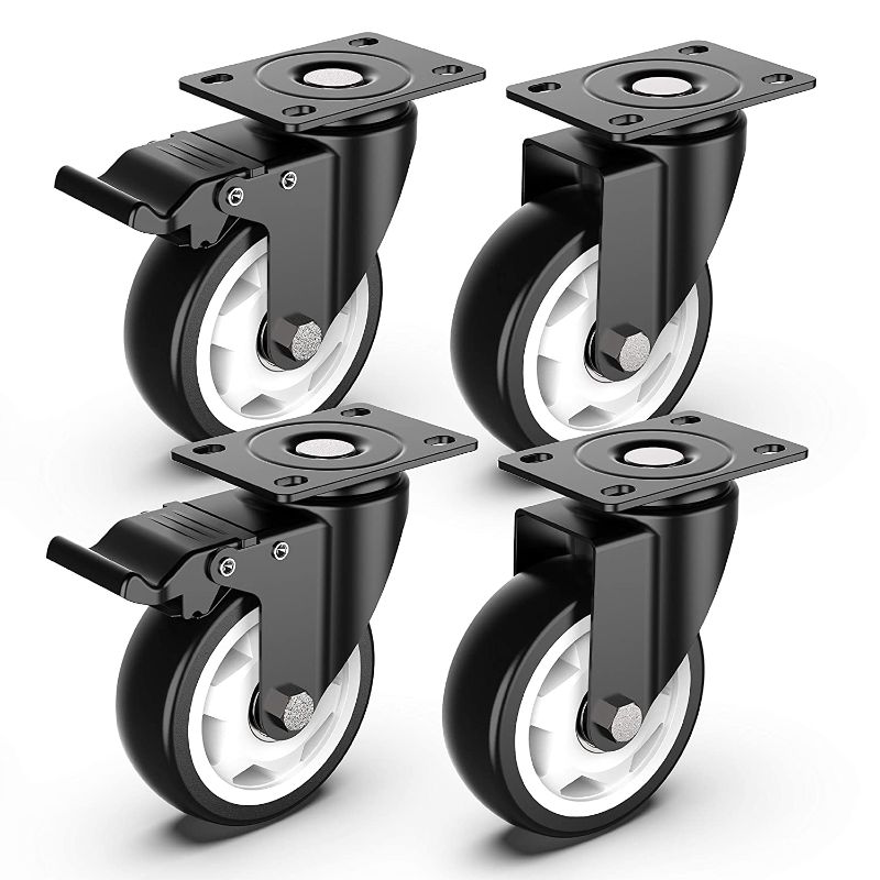 Photo 1 of 4 inch Swivel Caster Wheels Heavy Duty Plate Casters with Safety Brake Total Capacity 1200lbs for Set of 4 Black (2 with Brakes and 2 Without)
