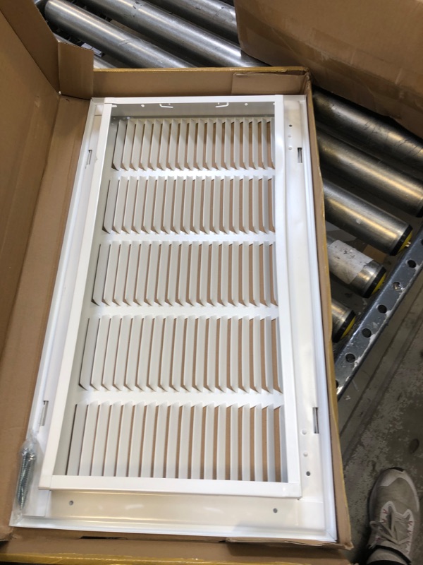 Photo 2 of 20" X 10 Steel Return Air Filter Grille for 1" Filter - Fixed Hinged - Ceiling Recommended - HVAC Duct Cover - Flat Stamped Face - White [Outer Dimensions: 22.5 X 11.75] 20 X 10