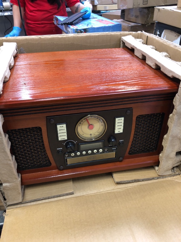 Photo 2 of Victrola Navigator 8-in-1 Classic Bluetooth Record Player with USB Encoding and 3-Speed Turntable Bundle with Victrola Wooden Stand for Wooden Music Centers with Record Holder Shelf, Mahogany