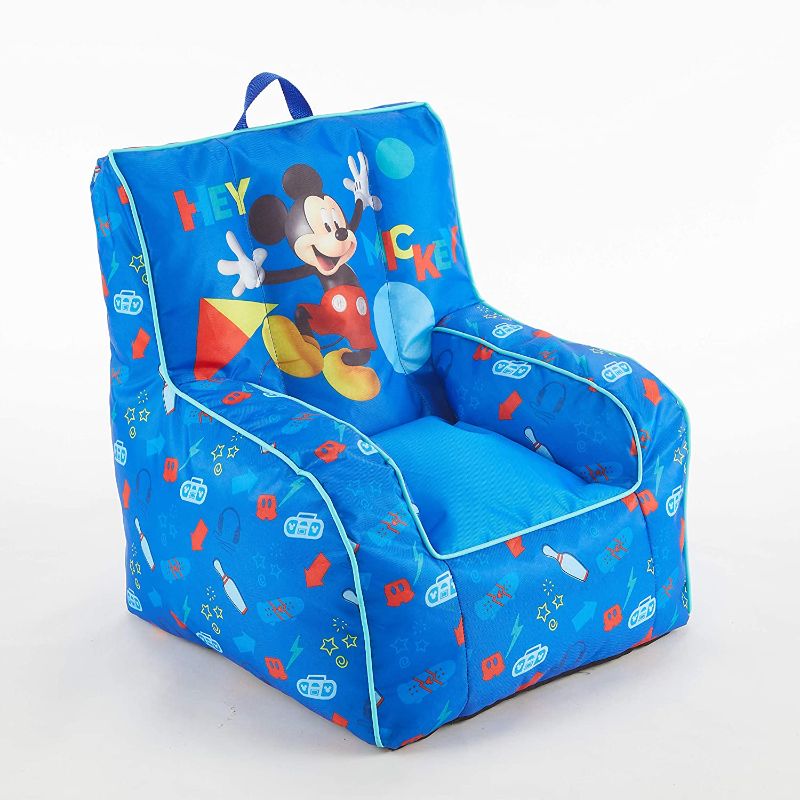 Photo 1 of Idea Nuova Disney Mickey Mouse Kids Nylon Bean Bag Chair with Piping & Top Carry Handle, Large
