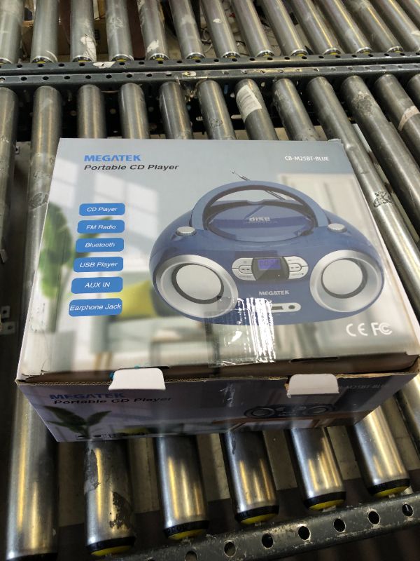 Photo 2 of MEGATEK Portable CD Player Bluetooth Boombox with FM Radio, USB, Aux and Headphone Jack, CD-R/RW and MP3 CDs Compatible, Stereo System for Home with Dual Speakers, AC/Battery Operated - Blue Jay