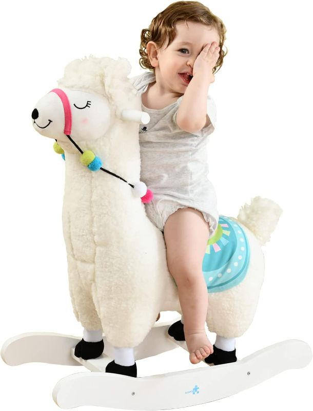 Photo 1 of Baby Rocking Horse - Pink Alpaca Baby Plush Rocker Toys, Plush Wooden Riding Horse for 18Month + Boy&Girl, Toddler Outdoor&Indooor Toy Rocker, Plush Animal Rocker, Infant Gift Alpaca (White)
