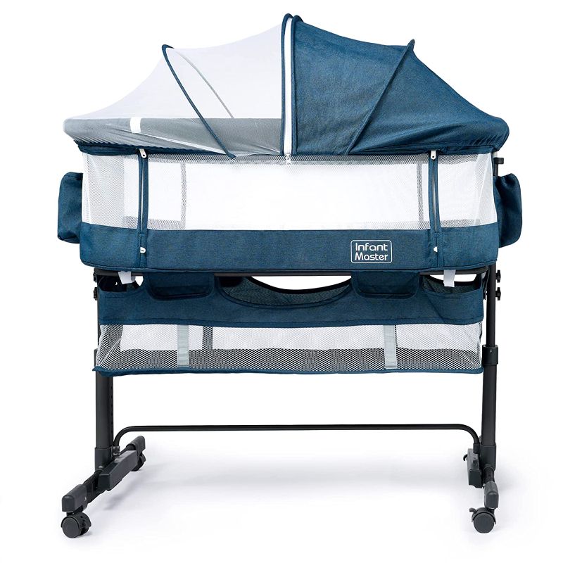 Photo 1 of 3 in 1 Baby Bassinet, Upgraded Beside Crib with 360° Highly Visible Mesh wall, Comfy Co-sleeper Bassinet with mattress, 5 Level Adjustable Height, Foldable & Portable BabyTravel Crib for Newborn, Blue
