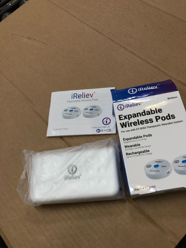 Photo 1 of iReliev TENS & EMS Expandable Wireless Receiver Pods with Hard Case - for Use with iReliev ET-5050 TENS + EMS Unit - Includes 2 Rechargeable Wireless Receiver Pods - ET-5050 Hand Controller Required