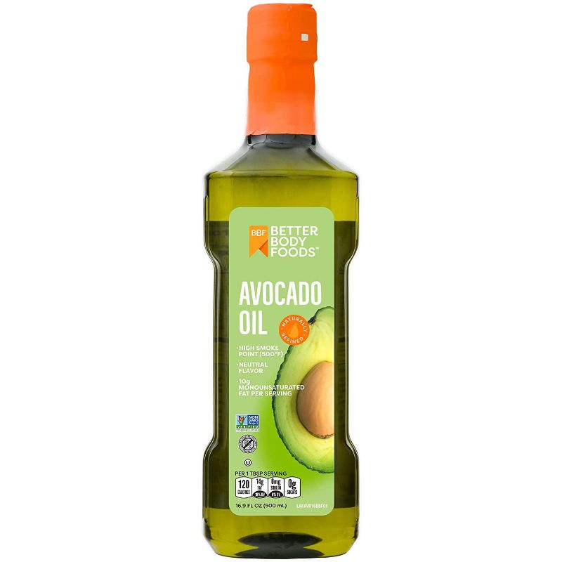 Photo 1 of 2 PACK; BetterBody Foods Refined Avocado Oil, Non-GMO Cooking Oil, Kosher, Keto and Paleo Diet Friendly, for High-Heat Cooking, Frying, Baking, 100% Pure Avocado Oil, 500 mL, 16.9 Fl Oz

