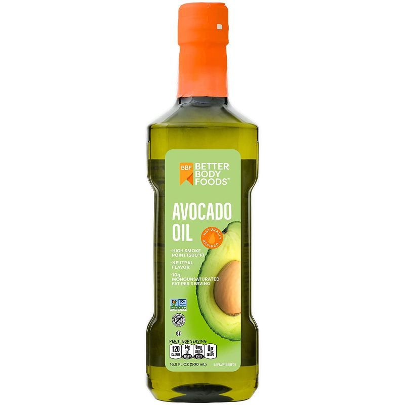 Photo 1 of 2 PACK; BetterBody Foods Refined Avocado Oil, Non-GMO Cooking Oil, Kosher, Keto and Paleo Diet Friendly, for High-Heat Cooking, Frying, Baking, 100% Pure Avocado Oil, 500 mL, 16.9 Fl Oz
