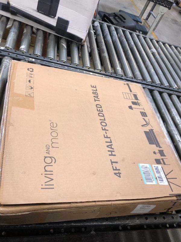 Photo 1 of Living and More 4ft Height Adjustable Half Folding Table with Carrying Handle, Easy Folding and Storage, Indoor Outdoor Use, White Rectangular 4ft_Half-Folded/Adjustable