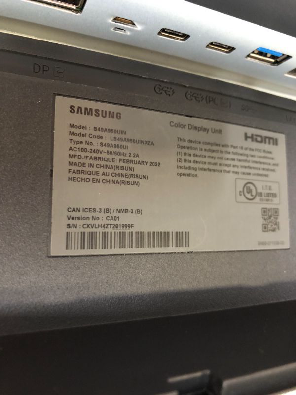 Photo 7 of SAMSUNG 49" S95UA Super Ultrawide Dual QHD Monitor, 4ms, QLED, HDR400, USB-C, USB Hub, 120Hz, Height Adjustable Stand, (LS49A950UINXZA) 2022, Charcoal Black