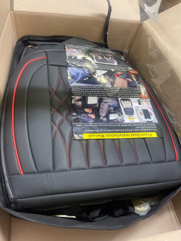 Photo 1 of LUCKYMAN CLUB 5 Car *CARRYING CASE RIPPED* Seat Covers Full Set with Waterproof Faux Leather Universal fit for RAV4 Accord Altima Tacoma Rogue CX5 CRV (Black&Red Full Set)