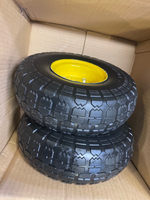 Photo 2 of 4.10/3.50-4 tire and Wheel Flat Free,10" Solid Tire Wheel with 5/8" Bearings,2.1" Offset Hub,for Gorilla Cart,Garden Carts,Dolly,Trolley,Dump Cart,Hand Truck/Wheelbarrow/Garden Wagon(2-Pack)
