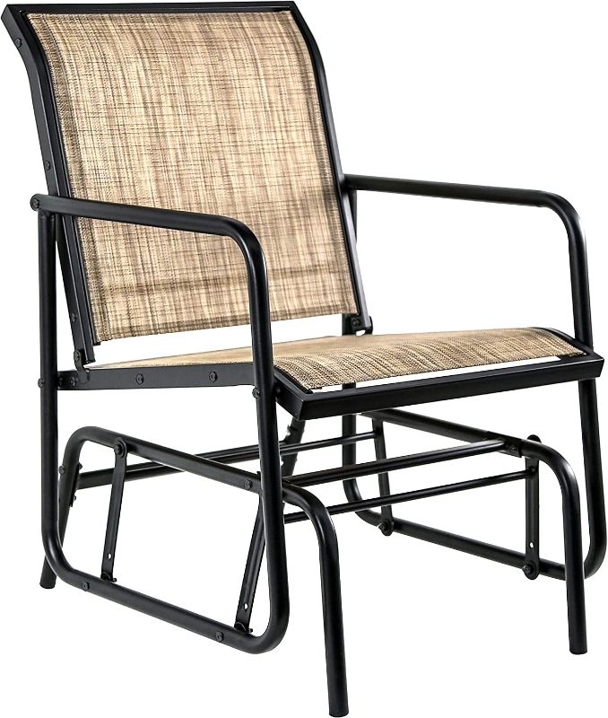 Photo 1 of Amazon Basics Outdoor Patio Textilene Glider Chair, Brown, 29.12"D x 22.44"W x 34.65"H
