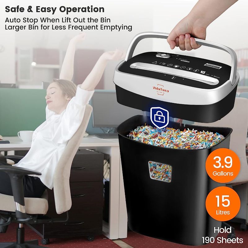 Photo 1 of Paper Shredder,VidaTeco 10-Sheet Micro-Cut Shredder with US Patented Cutter,Also Shreds Card/Staple/Clip,Paper Shredder for Home Office,Durable&Fast with Jam Proof System,3.9-Gallon Basket (ETL)
