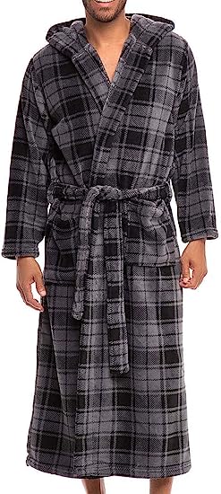 Photo 1 of Alexander Del Rossa Men's Soft Plush Fleece Hooded Bathrobe, Full Length Long Warm Lounge Robe with Hood
