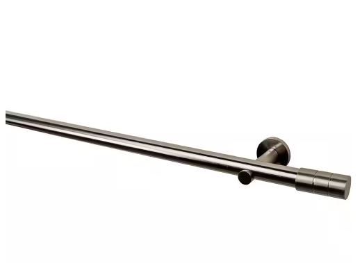 Photo 1 of 95 in. Intensions Single Curtain Rod Kit in Brushed Nickel with Cylinder Finials and Open Brackets
